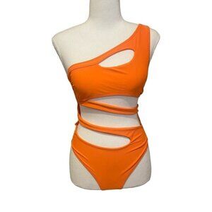 Refuge Women One Piece Orange Swimsuit Small Stomach Cutouts One Shoulder
